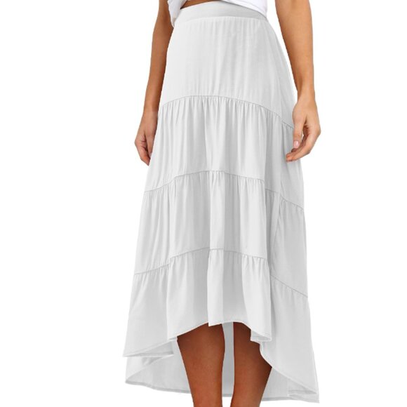 NWT M WHITE PRETTY GARDEN HI LOW GYPSY MIDI SKIRT - Picture 1 of 3